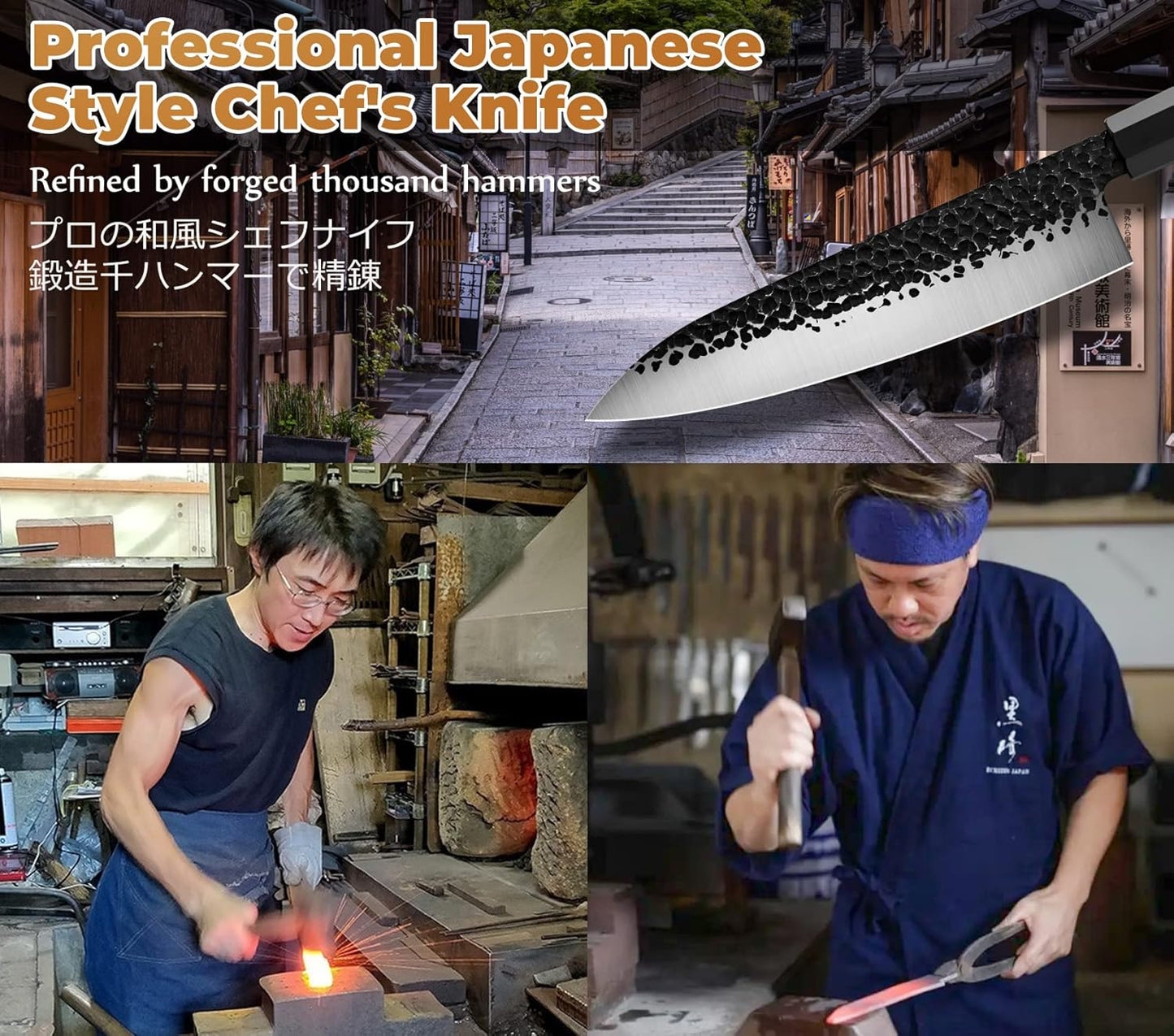 RASSE Japanese Chef Knife Gyuto Chef Knife - 8 Inch Professional Hand Forged Kitchen Knife High Carbon Japanese AUS-8 Stainless Steel Knife with Rosewood Handle & Gift Box