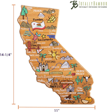 Totally Bamboo Tennessee State Shaped Cutting Board and Charcuterie Serving Platter with Artwork by Fish Kiss, Includes Hang Tie for Wall Display - Colors A