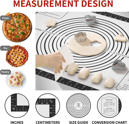 Silicone Baking Mat, Non Stick Pastry Mat Sheet for Dough Rolling, Nonslip Fondant/Pie Crust Mat, Counter Mat Oven Liner Mat for Making Cookies Macarons Bread Baking Supplies Extra Large 26 x 16 Inch