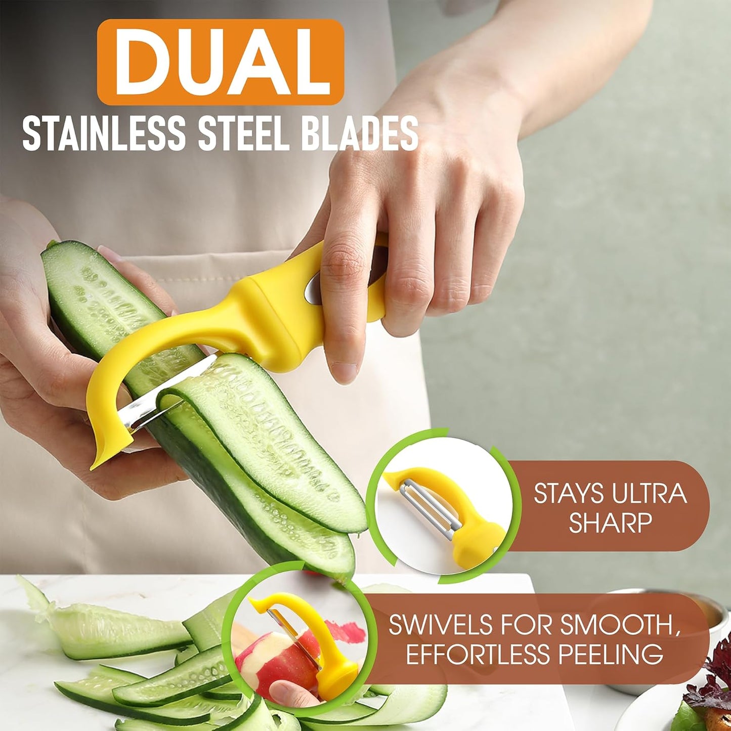 Spring Chef Premium Swivel Vegetable Peeler, Soft Grip Handle and Ultra Sharp Stainless Steel Blades - Perfect Kitchen Peeler For Veggie, Fruit, Potato, Carrot, Apple - Black