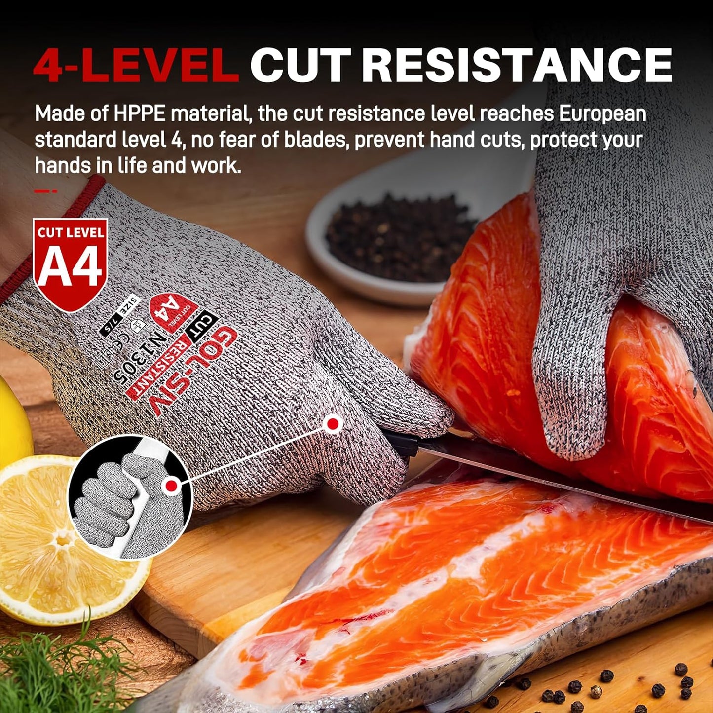 ANSI A9 Cut Resistant Gloves,Cut Resistant Work Gloves,Cut Proof Gloves Nitrile Coated For Metal Fabrication,Woodworking, Construction,Touch Screen,Large