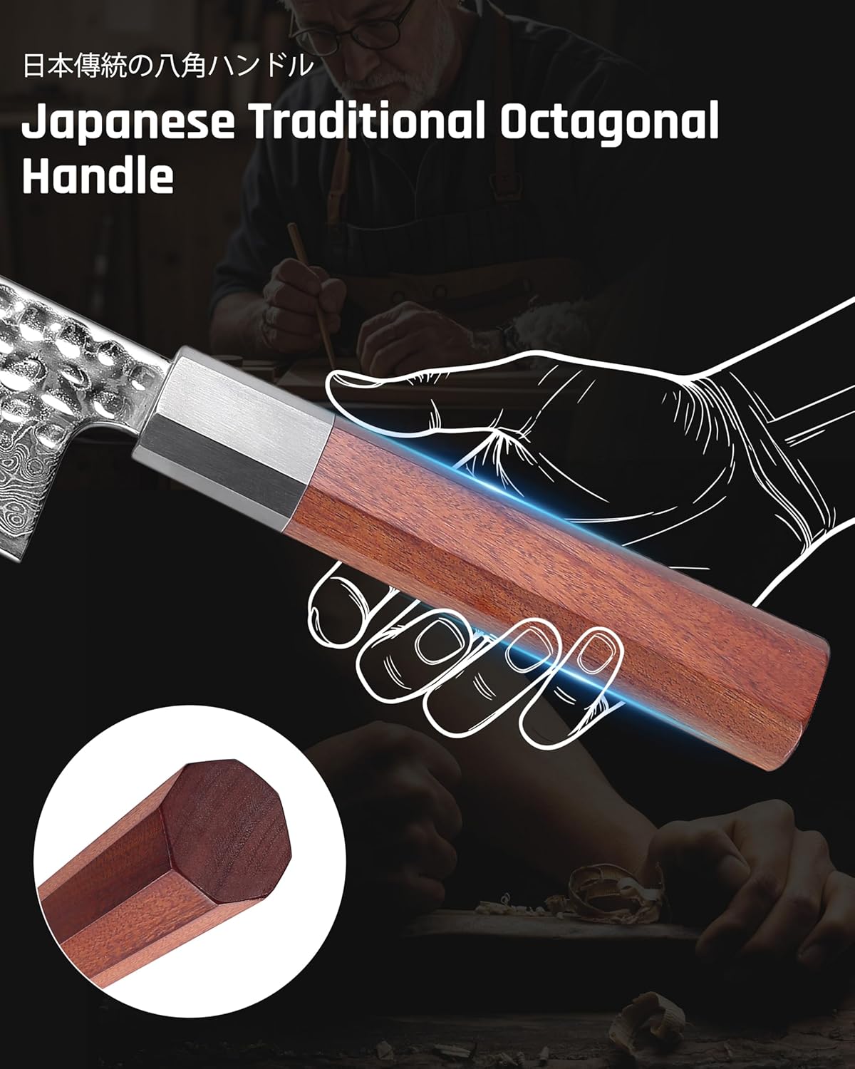 YOTSUBA 3PCS Japanese Damascus Chef Knife Set – Ultra Sharp Hand-Forged High Carbon Steel Blades with 100% Genuine Natural Hardwood Handles, Professional Kitchen Knives for Chopping Meat & Vegetables