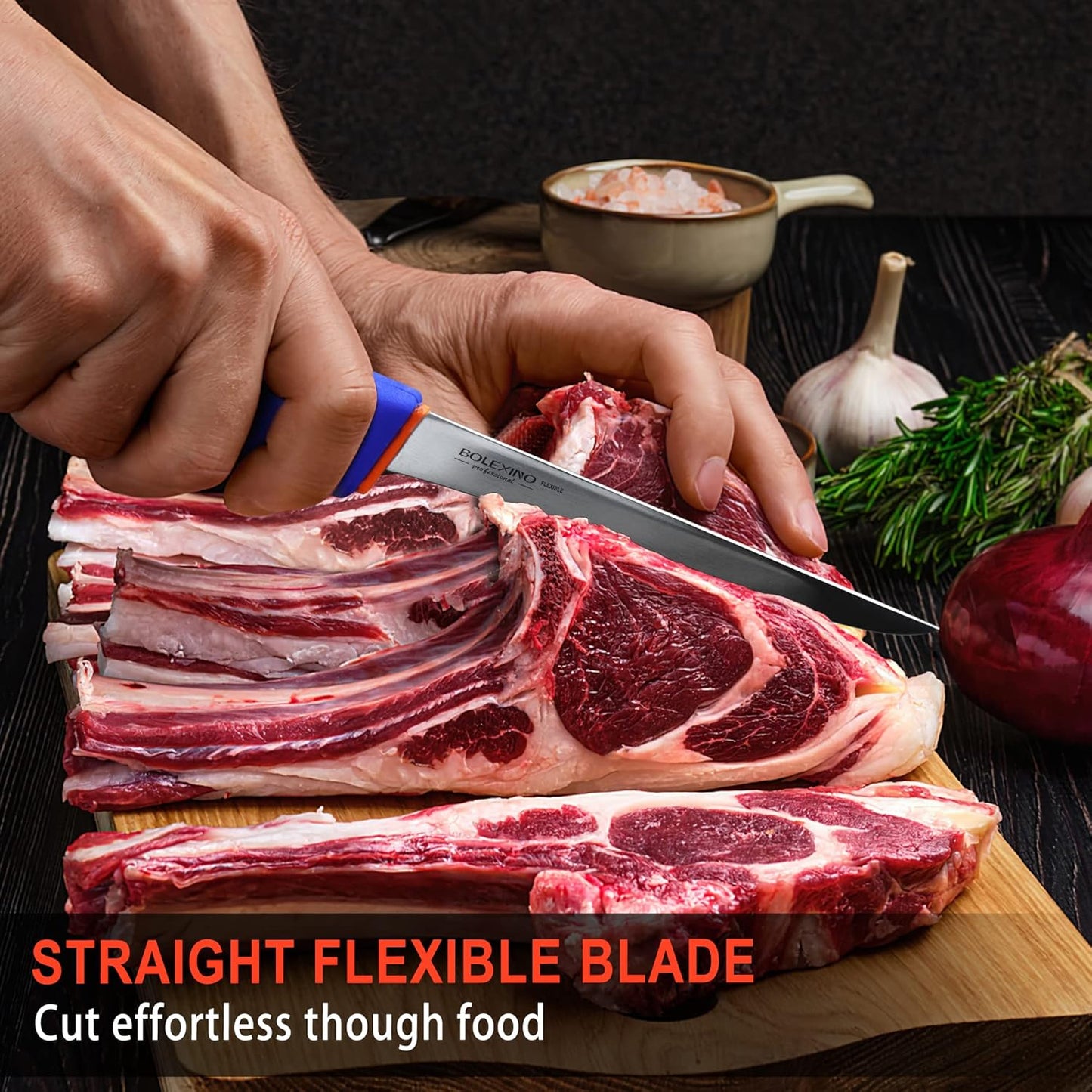 6 Inch Flexible Curved Boning Knife With Non-Slip Softgrip & Sharp Blade For Meat or Fish Deboning Filleting, For Kitchen Home Restaurant, X50CrMoV15 Stainless Steel