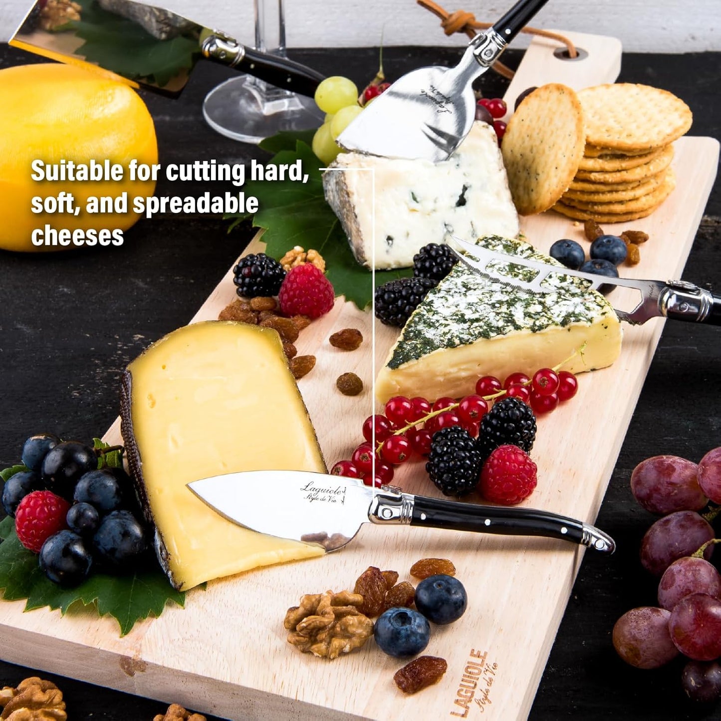 Laguiole Style de Vie Cheese Knife Set - Premium Line Cheese Knives Set with Charcuterie Board - Dishwasher Safe - Premium Tableware
