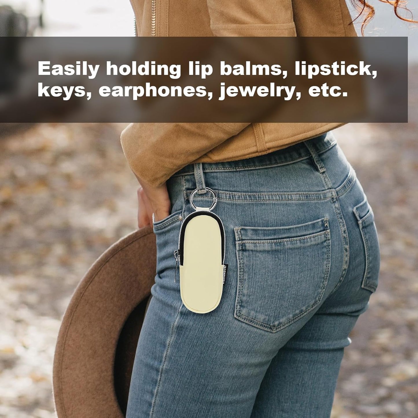 Homakover Portable Lip Balm Organizer Case with Keychain, Travel Chapstick Holder Storage Bag, Waterproof Small Cosmetic Organizer, Anti-Lost Lipstick Lip Gloss Sleeve Pouch Keeper Case (Pink, Small)