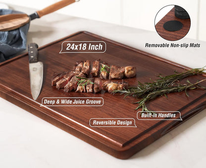 AZRHOM Large End Grain Walnut Wood Cutting Board 17x13x1.5 in Thick Butcher Block for Kitchen with Non-slip Mats Juice Groove & Handles (Gift Box)