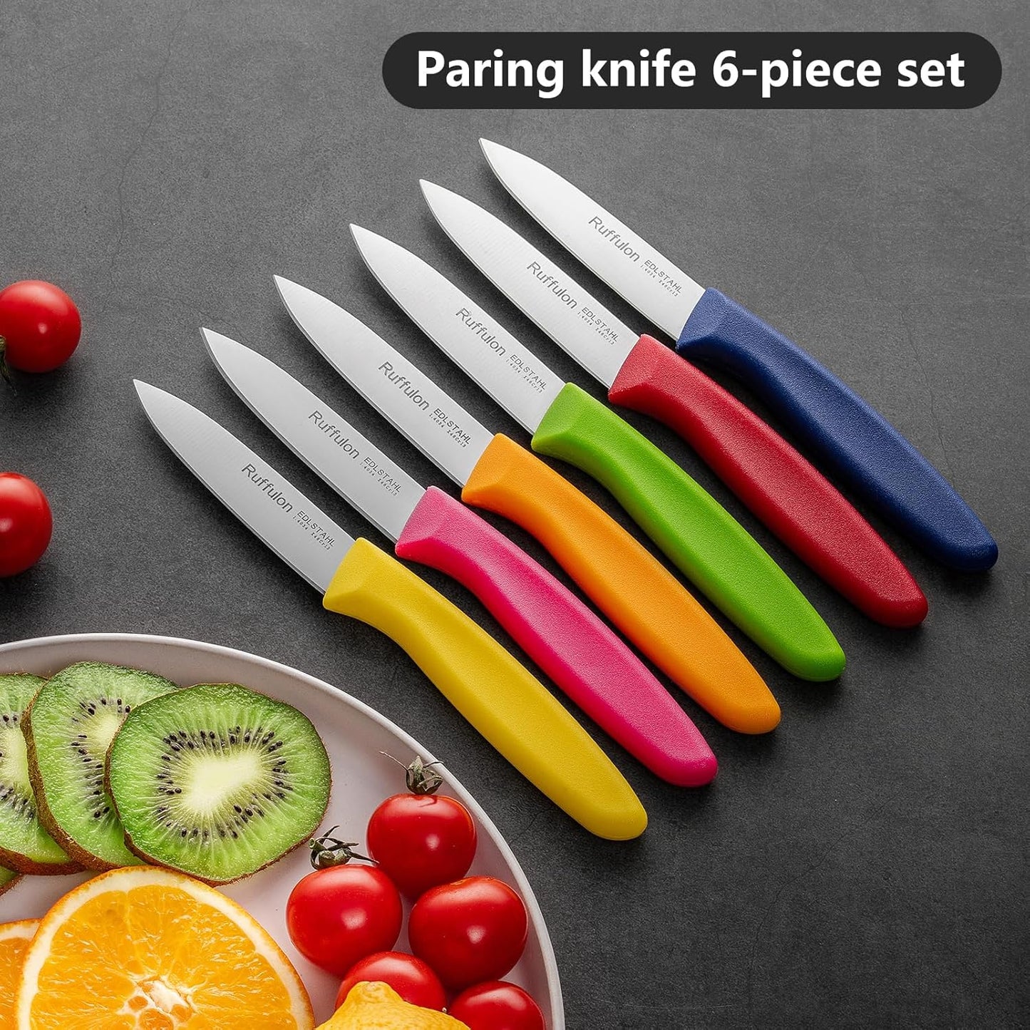 Paring Knife Fruit Knife Set (6 Pieces), Ultra Sharp Stainless Steel Vegetable and Fruit Knife with PP Plastic Ergonomic Handle for Cutting Fruits and Vegetables.Multi.