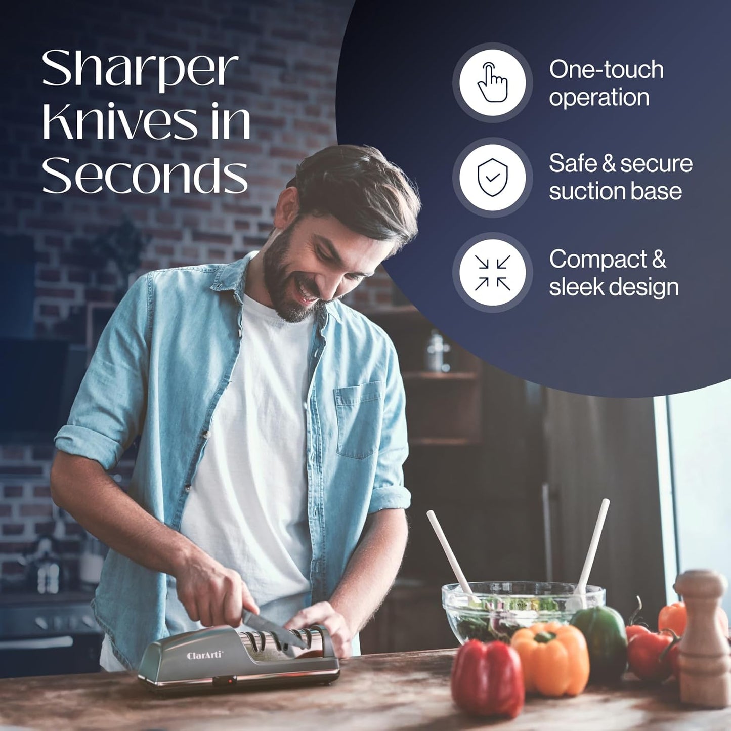 Electric Knife Sharpener for Kitchen Knives, 3-Stage Diamond Sharpening System with Guided Angle, Stable Suction Base, Fast & Safe Knife Sharpening for Home Cooks