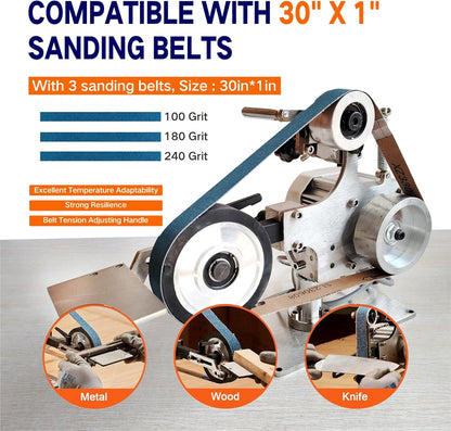 Belt Sander Professional with Vertical and Horizontal Support, 30" x 1" Belt Size, 3 Grit Belts (100/180/240), Metal Wood Knife Sharpening, Adjustable Workbench