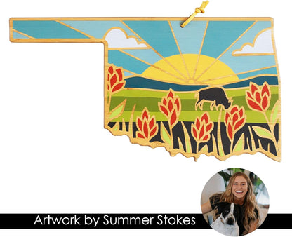 Totally Bamboo North Carolina State Shaped Cutting Board and Charcuterie Serving Platter with Artwork by Summer Stokes, Includes Hang Tie for Wall Display 18" x 8" x 5/8" - Colors A