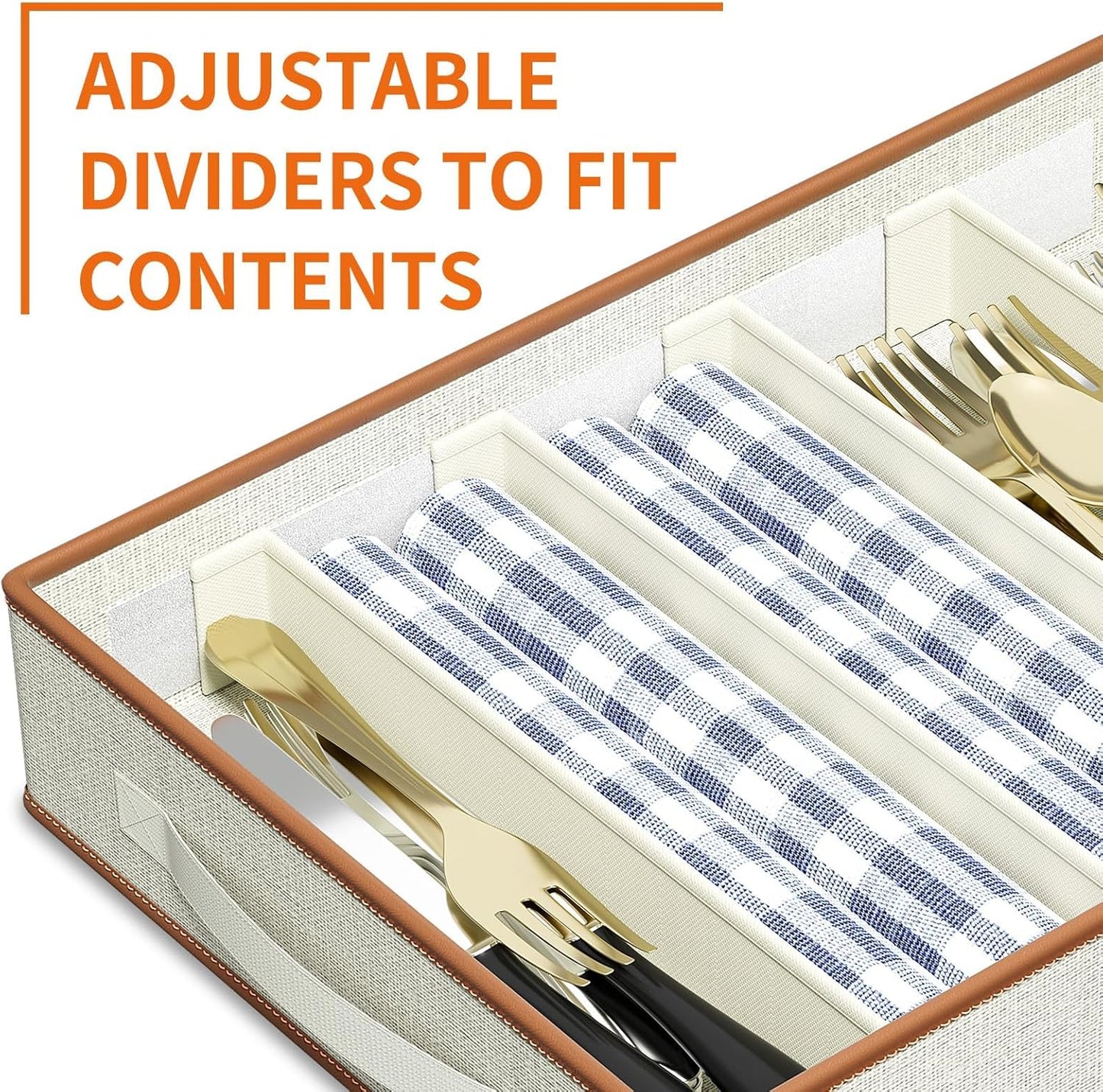 Aokeyee 2-Pack Silverware Storage Box, Sturdy Flatware Organizer with 5 Compartments & Adjustable Dividers, Utensil Case with Clear Lid & Handle for Knives, Forks & Spoons, Gray