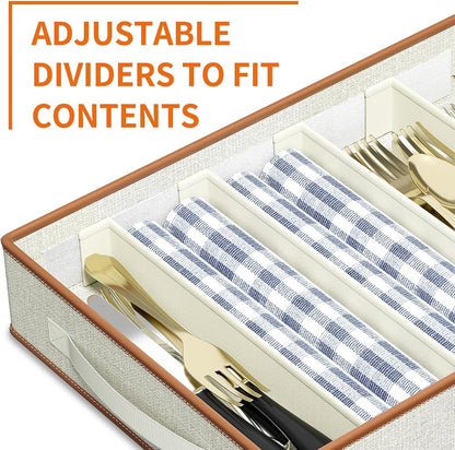 Aokeyee 2-Pack Silverware Storage Box, Sturdy Flatware Organizer with 5 Compartments & Adjustable Dividers, Utensil Case with Clear Lid & Handle for Knives, Forks & Spoons, Gray