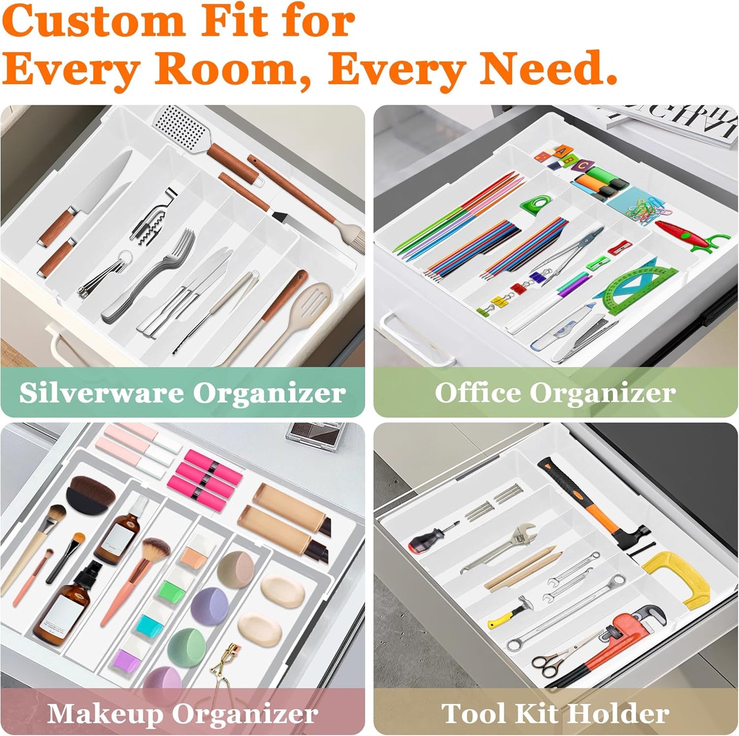 Spaclear Expandable Large Silverware Organizer - BPA-Free Food-Safe Utensil Drawer Organizer Adjustable Kitchen Drawer Organizer Flatware Cutlery Tray, Classified Storage for Spoons Forks Knives