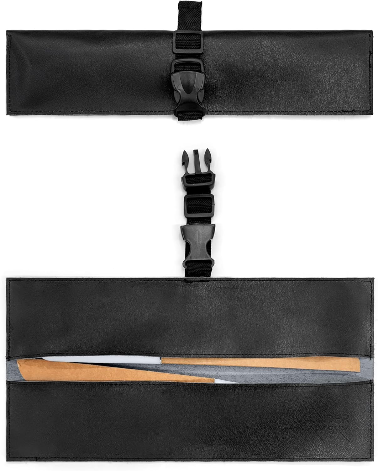 Under NY Sky Genuine Leather Knife Roll Case - 2 Slots - Real Leather Pouch - Portable Bag for Cooking Tools, Utensils, Cutlery Knives, Brushes - Chefs, Kitchen, Travel, Gift - Brown L