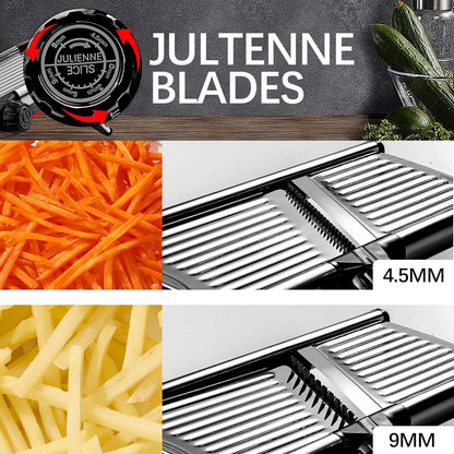 VEKAYA Mandoline Slicer, Mandoline Slicer for Kitchen, Adjustable Mandolin, Stainless Steel Mandoline, Vegetable Slicer, Potato, Onion, Cucumber, Tomato, Veggie Slicer with Cut-Resistant Gloves