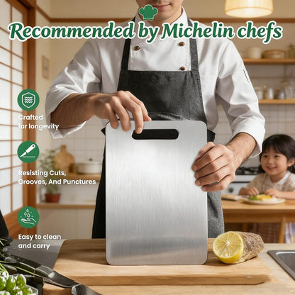 4PCS Titanium Cutting Board Set, 100% Pure Titanium Cutting Boards for Kitchen, Double-Sided Metal Chopping Board for Meat Fruit Vegetables, Dishwasher Safe & Non Toxic, Multi-Size for Home Camping