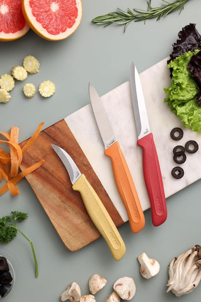 Zyliss 3 Piece Peeling & Paring Knife Set with Covers - Kitchen Knives for Fruits & More - Ideal for Kitchen Collections - Blue, Green, & Red