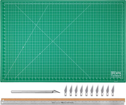 WA Portman 9x12 Inch Self Healing Cutting Mats for Crafts – Fabric Cutting Mat with Precision Craft Knife, 10#11 Hobby Knife Blades & Metal Ruler 12 Inch Cork Backed Ruler – All-in-One Craft Kit