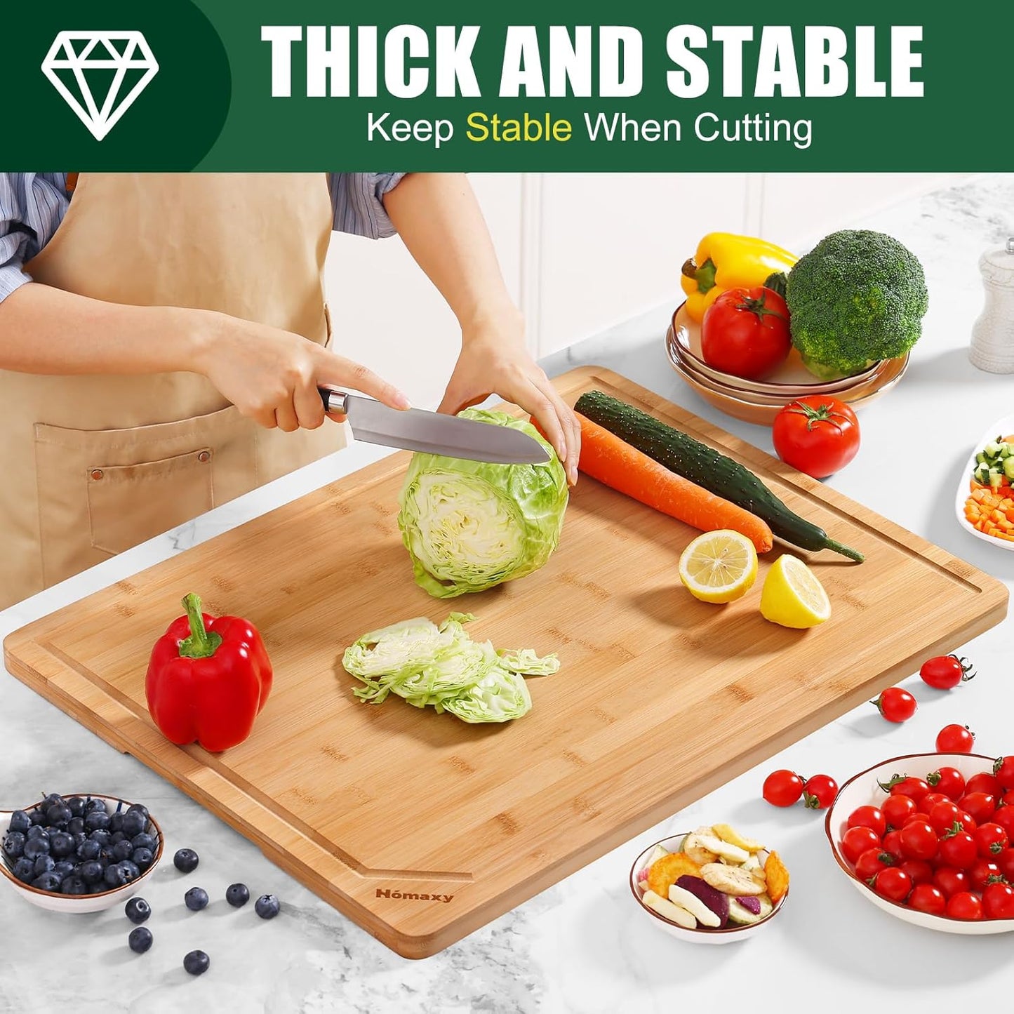 Homaxy Extra Large Organic Bamboo Cutting Boards for Kitchen, 18"x12" Wooden XL Cutting Board with Juice Groove and Handles, Charcuterie Butcher Block Wood Serving & Chopping Board - Pre Oiled