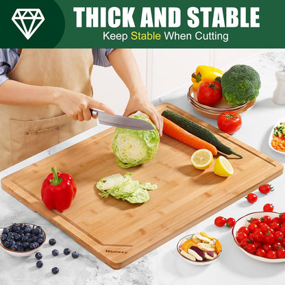 Homaxy Extra Large Organic Bamboo Cutting Boards for Kitchen, 18"x12" Wooden XL Cutting Board with Juice Groove and Handles, Charcuterie Butcher Block Wood Serving & Chopping Board - Pre Oiled