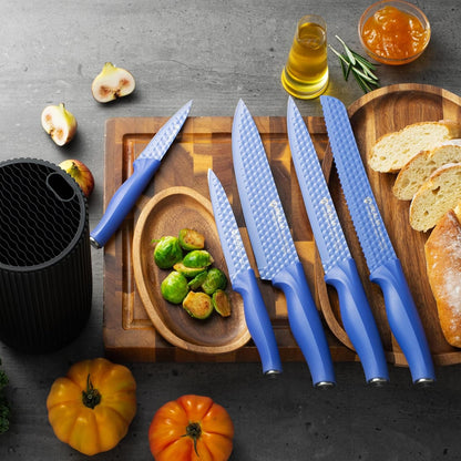 Kitchen Knife Set with Block, 6-Piece Non-stick Stainless Steel Sharp Knives Set for Precision Cutting with Universal Knife Block for Kitchen, Ergonomic Design & Dishwasher Safe, Pink