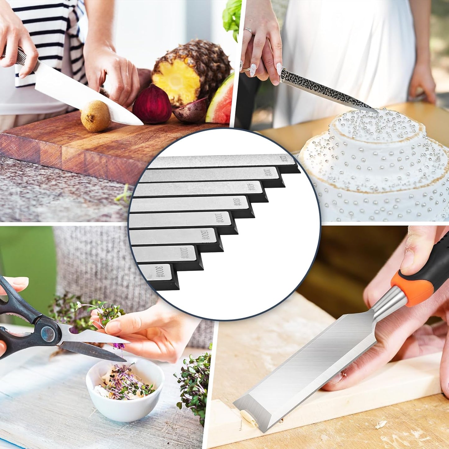 8 PCS Diamond Sharpening Stones, Professional Whetstone Set With Base,120/200/400/800/1000/1500/2000/3000 Kitchen Knife Grinding