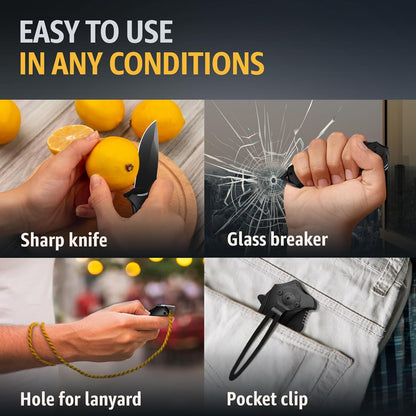 Pocket Knife for Men - Tactical Gear with Glass Breaker and Pocket Clip - Sharp Folding Knives for EDC, Outdoor Cooking, Cutting Cake - Kitchen Utensils & Gadgets - Gifts for Husband, Dad 6495 B