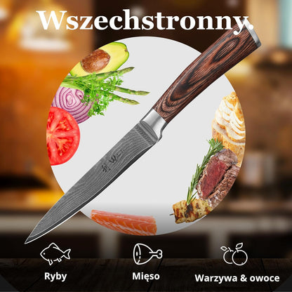 Wakoli EDIB Damascus Meat Knife – 7-Inch Japanese-Style Kitchen Knife for Meat, BBQ, and Roasts, 67-Layer Damascus Steel Blade with VG10 Core, Ergonomic Pakkawood Handle – Carving Knife in Gift Box