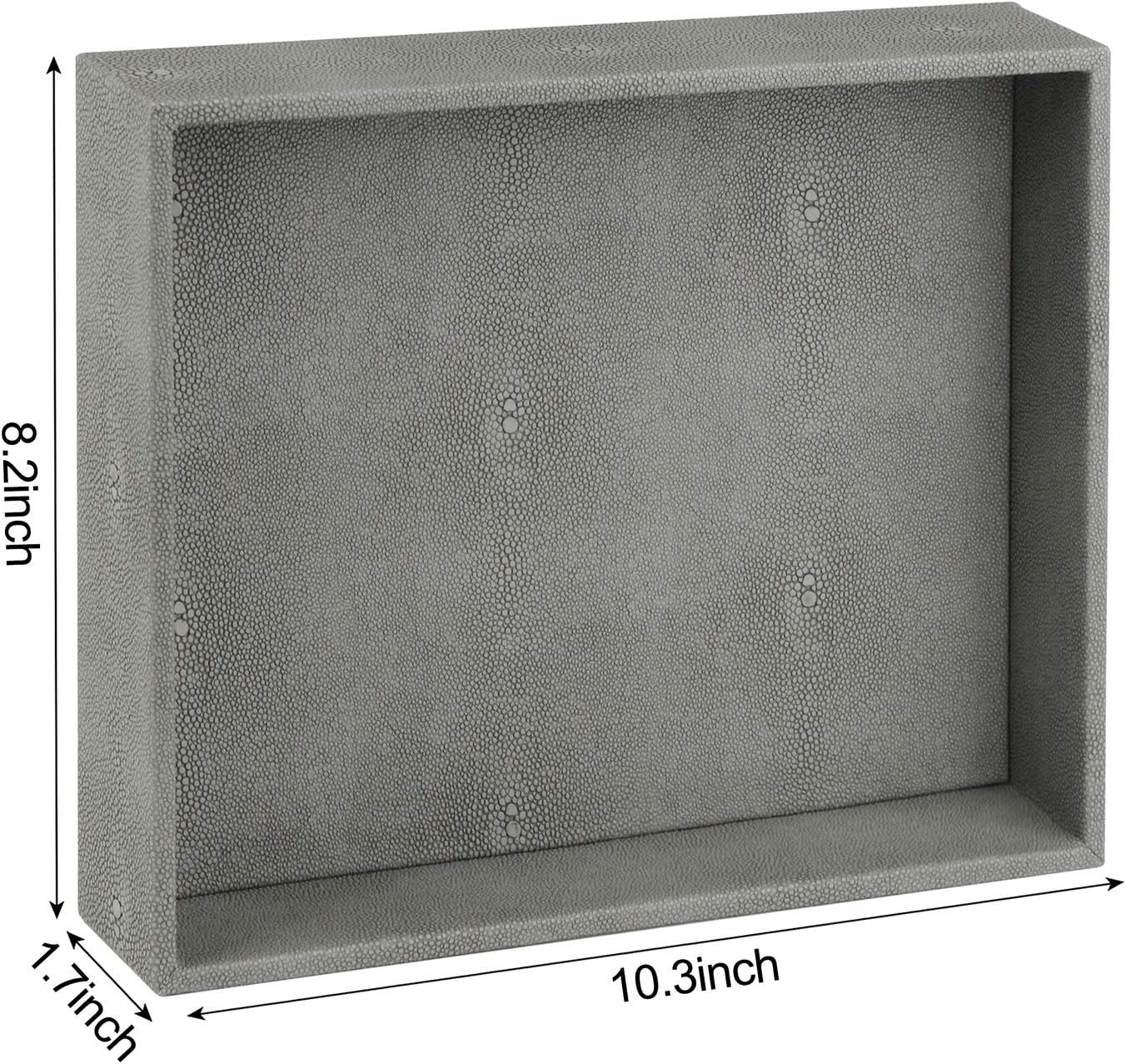 HofferRuffer Faux Leather Vanity Tray, Elegant Desktop Storage Organizer, Decorative Catchall for Perfume, Bathroom Valet, Nightstand or Dresser, 10.2 x 8.4 x 1.8 inches (Grey Stripe)
