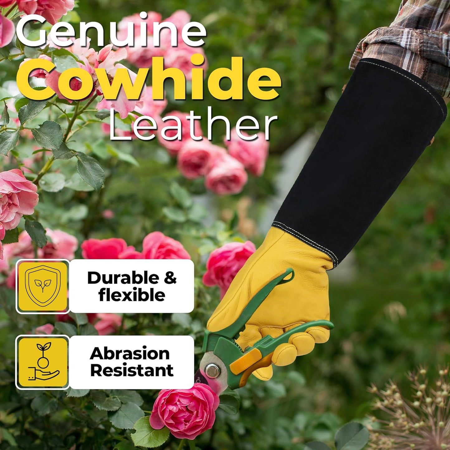 HANDLANDY Rose Pruning Gloves for Men & Women, Long Thorn Proof Gardening Gloves, Breathable Pigskin Leather Gauntlet, Best Garden Gifts & Tools for Gardener