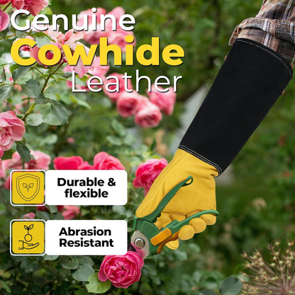 HANDLANDY Rose Pruning Gloves for Men & Women, Long Thorn Proof Gardening Gloves, Breathable Pigskin Leather Gauntlet, Best Garden Gifts & Tools for Gardener