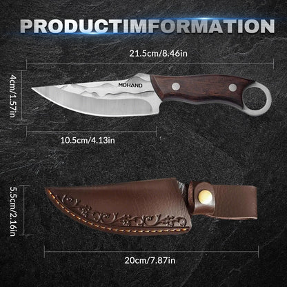 MDHAND Chef Knife - 8.5 inch Hand Forged Boning Knife with Sheath, High Carbon Steel Hunting Knives, Meat Cutting Knife for Kitchen, Japanese Butcher Knives for Camping, Outdoor BBQ, Gifts for Men