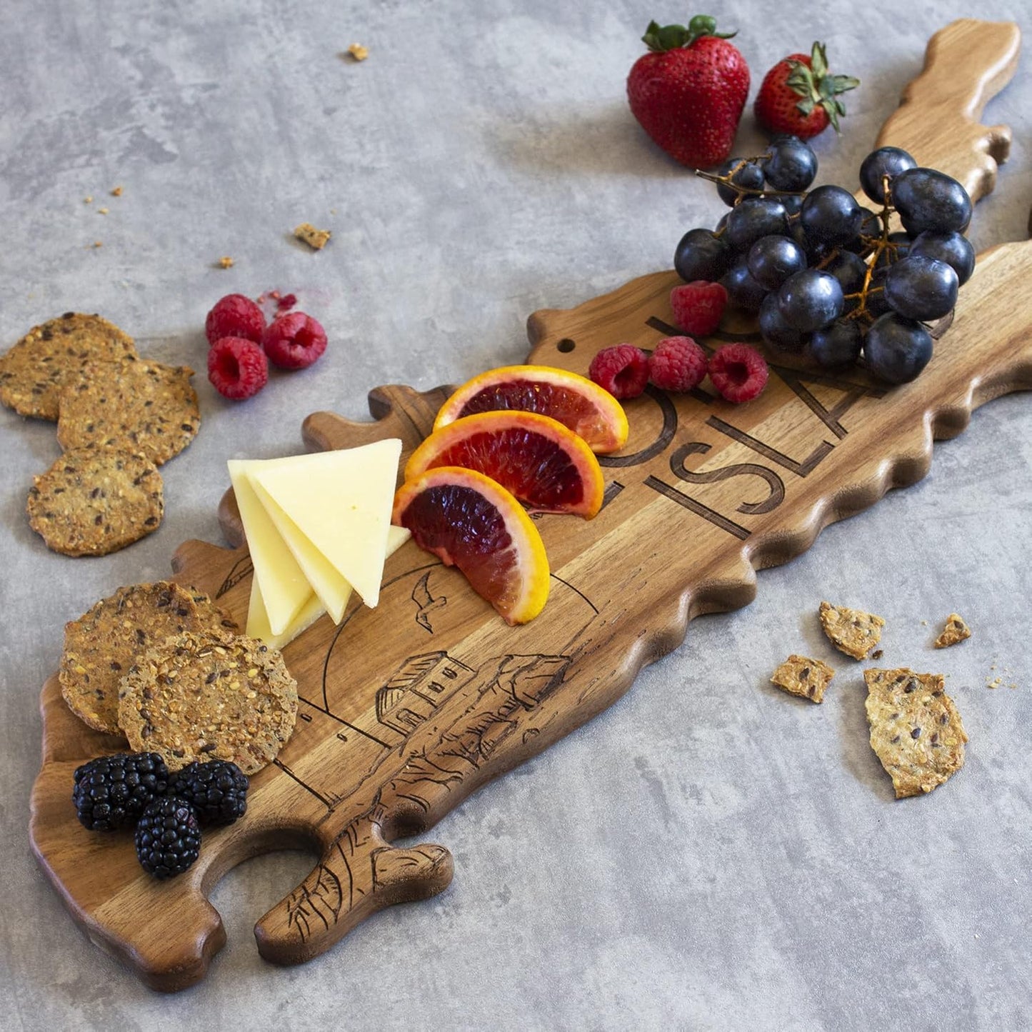 Totally Bamboo Rock & Branch Origins Series New York State Shaped Cutting Board and Charcuterie Serving Tray, Includes Hang Tie for Wall Display