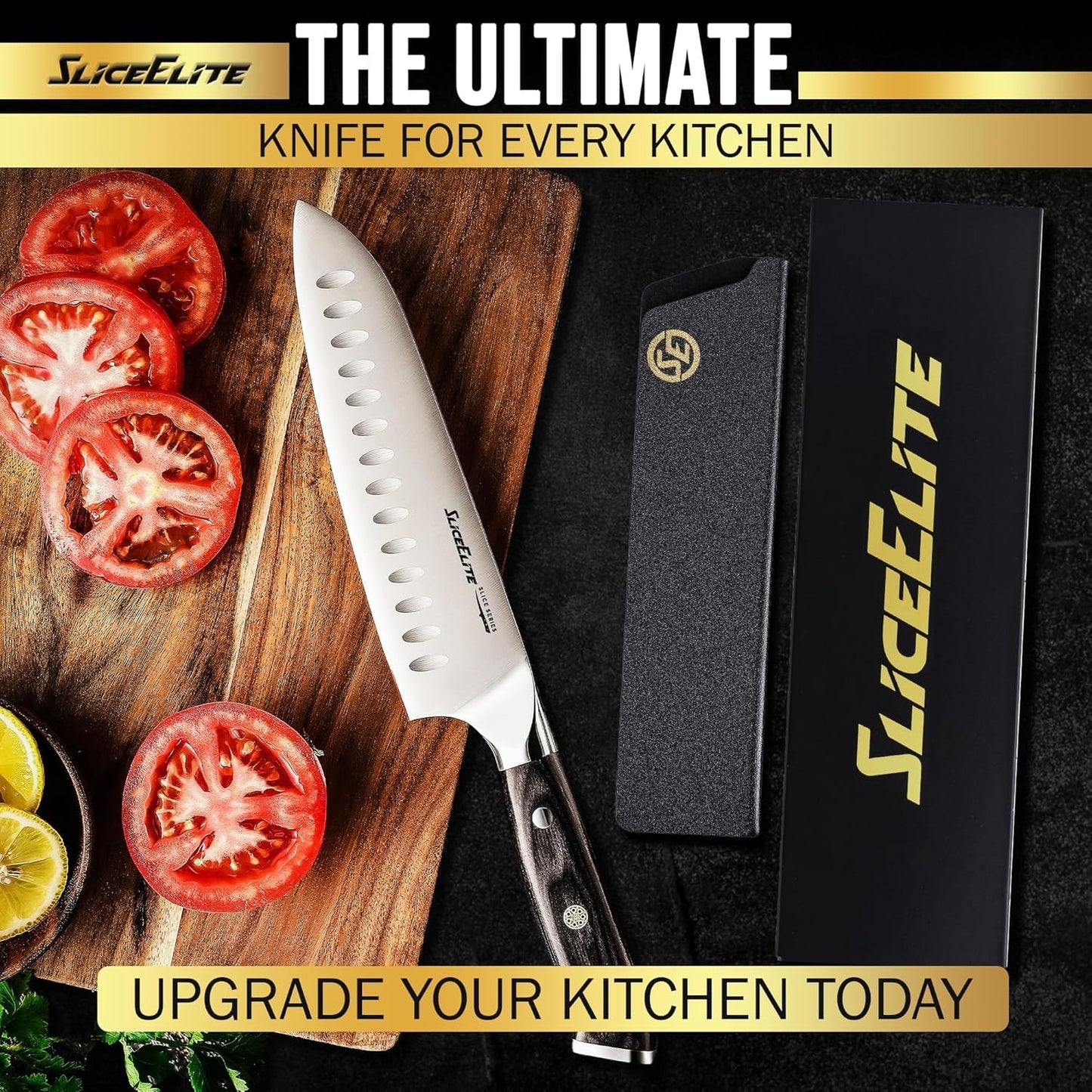 SliceElite Slice Series 8 Inch Carving Knife High Carbon German Stainless Steel Pakkawood Handle Brisket Slicer Chopper BBQ Chef Sharp Fruit Vegetable Butcher Kitchen Cutting Meat Tool Gift Precision