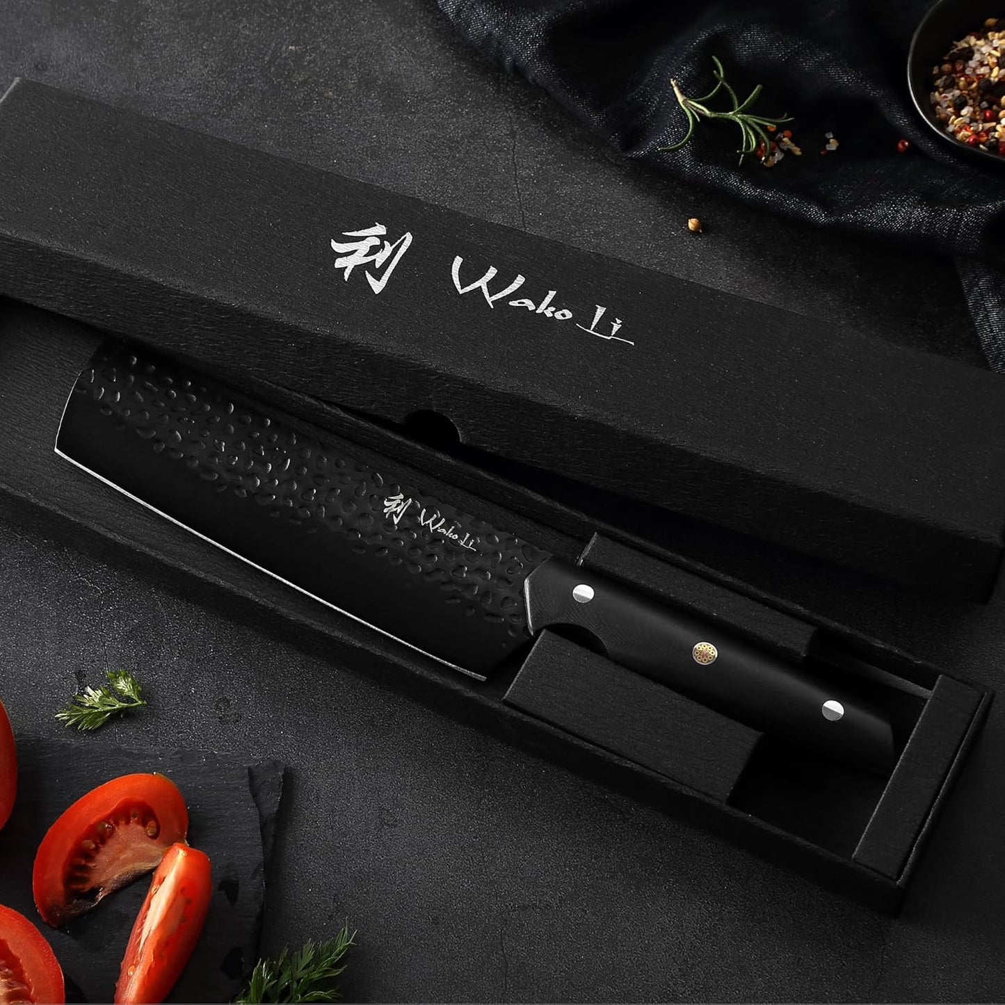 Wakoli Yugen Nakiri Knife – 7.1-Inch Professional Japanese Vegetable Knife | 5Cr15MoV Stainless Steel Blade with Black Titanium Coating | Ergonomic G10 Handle | Premium Kitchen Knife in Gift Box