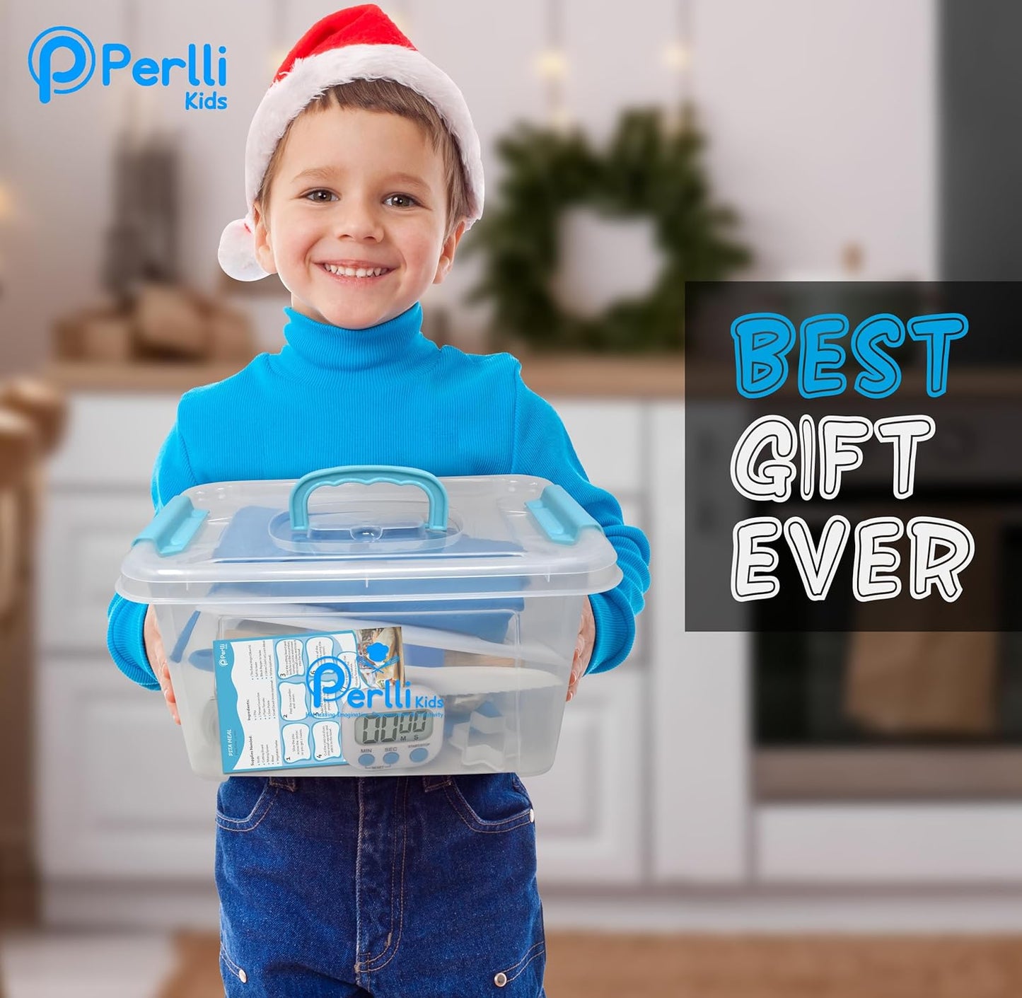 PERLLI Kids Real Cooking Set for Cooking and Baking – 31 Pc. Gift for Junior Chef with Real Utensils, Case & Safe Kids Knife Set for Boys & Girls – Fine Motor Skills & Fun for Children Ages 6+, Orange