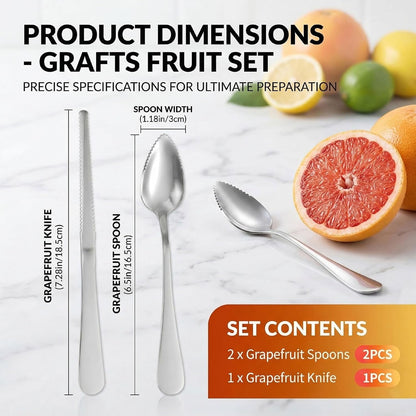 3-Piece Grapefruit Spoons and Knife Set, Stainless Steel Serrated Citrus Utensils with Curved Blade, Mirror Polished Kitchen Gadgets for Kiwi, Avocado, Dessert & Ice Cream, Dishwasher Safe