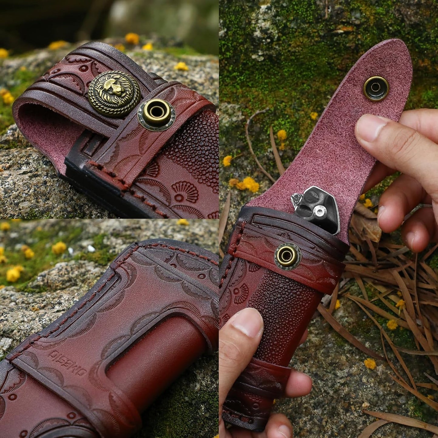 Omesio Pocket Knife Sheath, 4.53" Folding Leather Case, Horizontal Belt Sheath