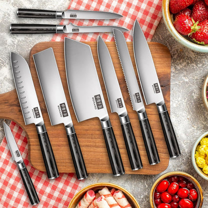 MDHAND Kitchen Knife Set, 9PCS Professional Japanese Knife Set, High Carbon Stainless Steel Chef Knife Set with Black Pakkawood Handle, Professional Ultra Sharp Kitchen Knives for Cooking, Elegant Box