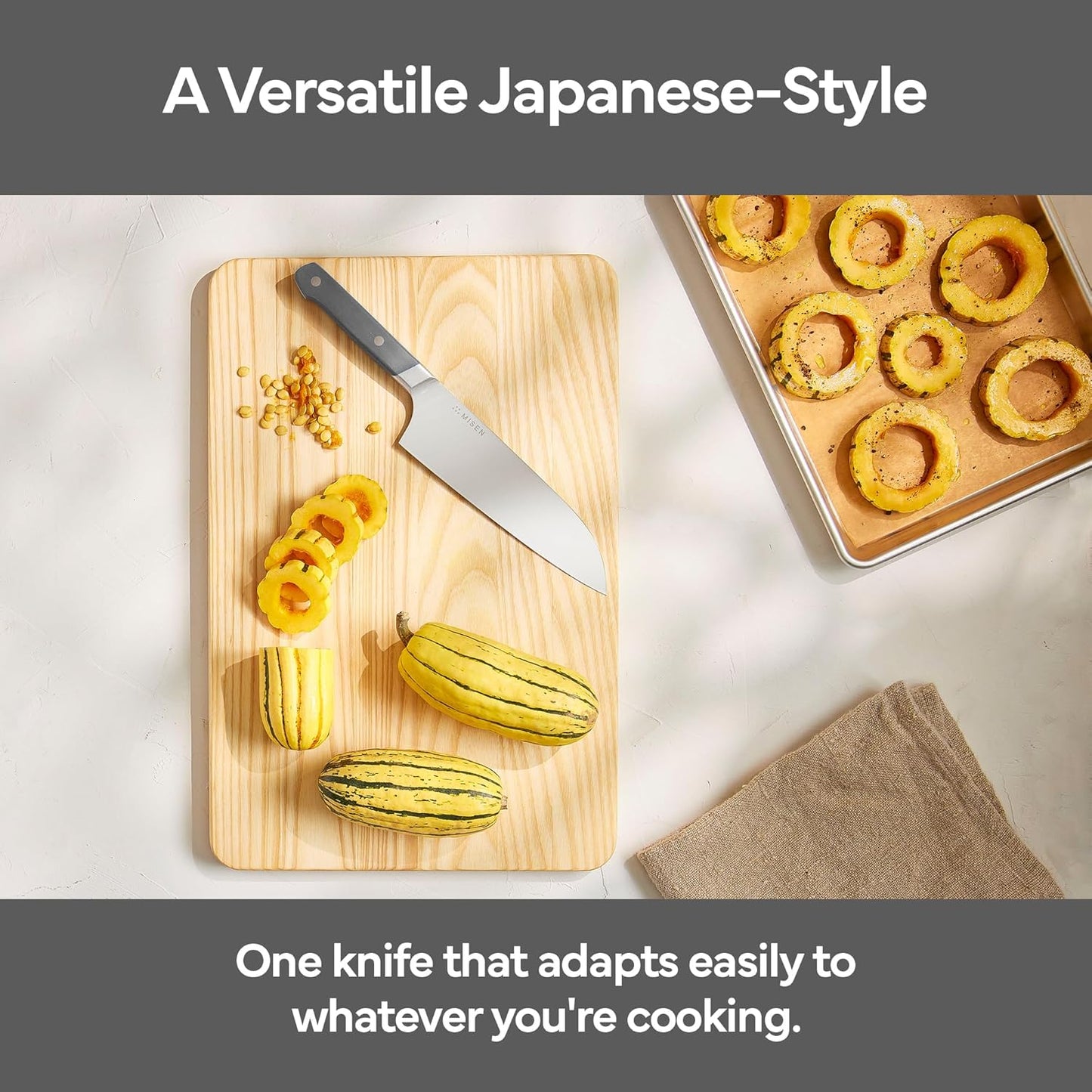 Misen 7.5" Santoku Knife - High Carbon Stainless Steel - Classic Japanese Chef Knife Design for Cutting, Slicing, and Chopping - Razor Sharp Japanese Style Kitchen Knife - White
