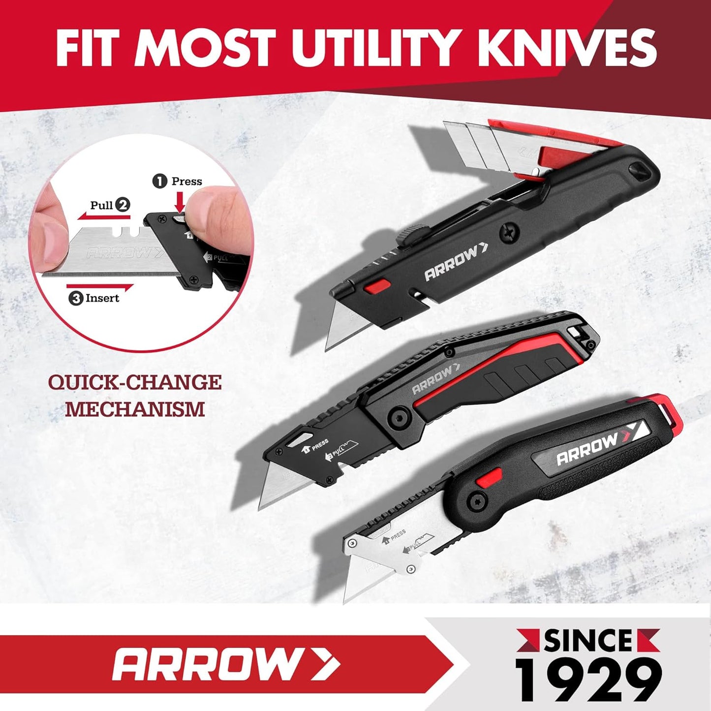 ARROW 100-Pack SK2 Utility Knife Blades, Premium Tempered Steel Box Cutter Blades with Convenient Dispenser, Sharp & Durable Replacement Blades for Cutting, Crafting, DIY Projects