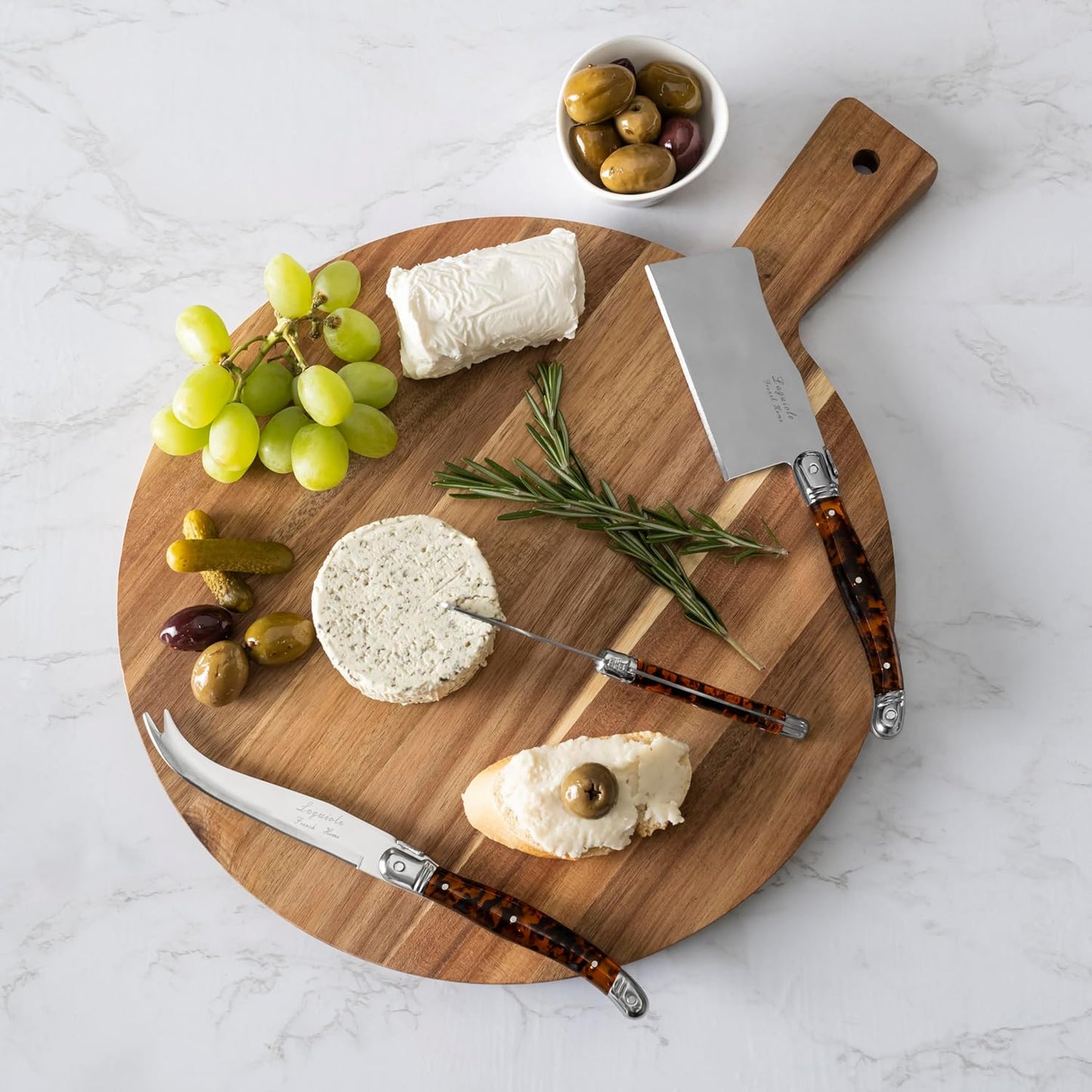 Laguiole Cheese Knife Set of 3 – Charcuterie Accessories w/Faux Ivory Handles – Includes 6.25" Cheese Spreader, 9.25" Spear & 8.5" Cleaver Knife