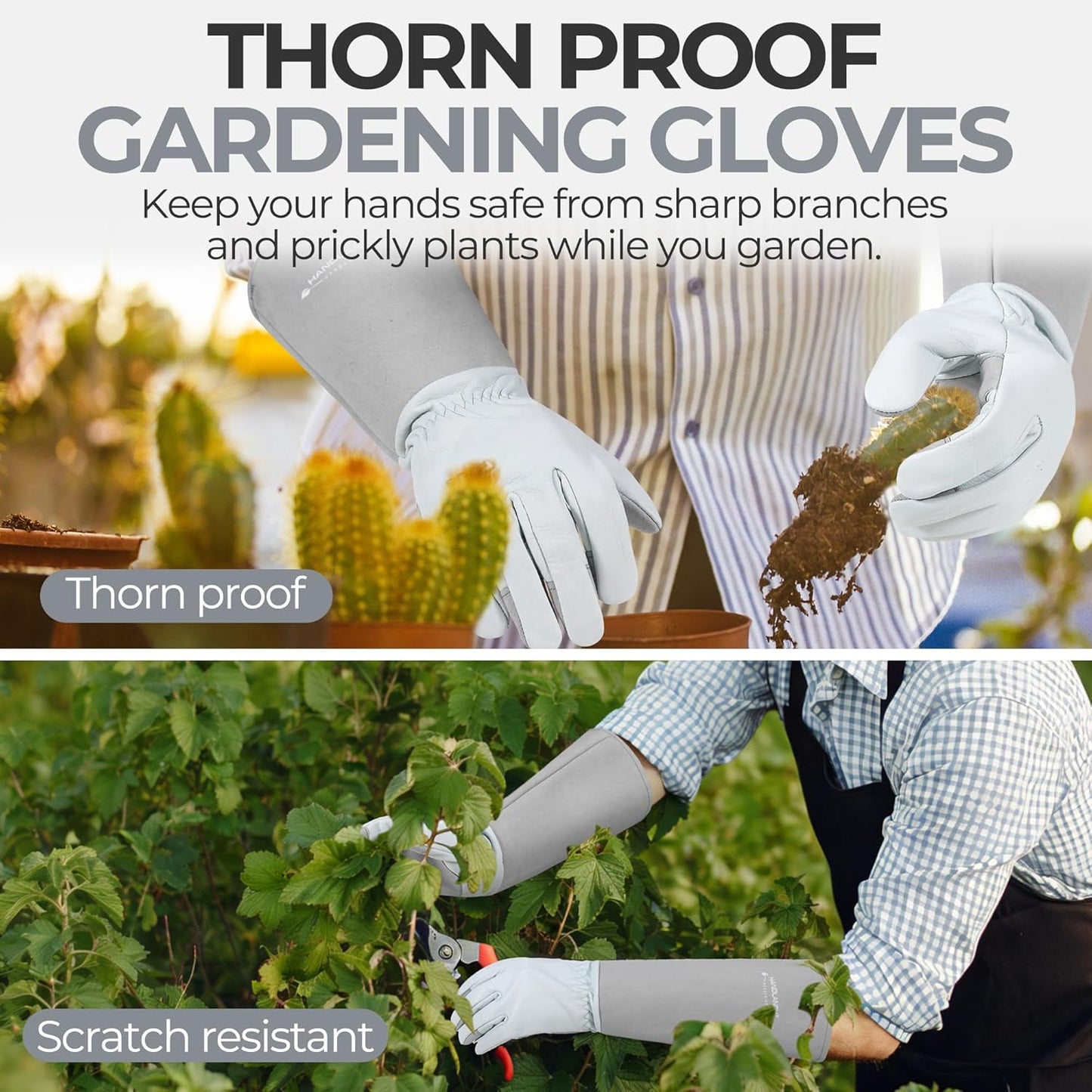 HANDLANDY Rose Pruning Gloves for Men & Women, Long Thorn Proof Gardening Gloves, Breathable Pigskin Leather Gauntlet, Best Garden Gifts & Tools for Gardener