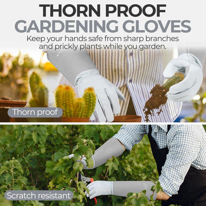 HANDLANDY Rose Pruning Gloves for Men & Women, Long Thorn Proof Gardening Gloves, Breathable Pigskin Leather Gauntlet, Best Garden Gifts & Tools for Gardener
