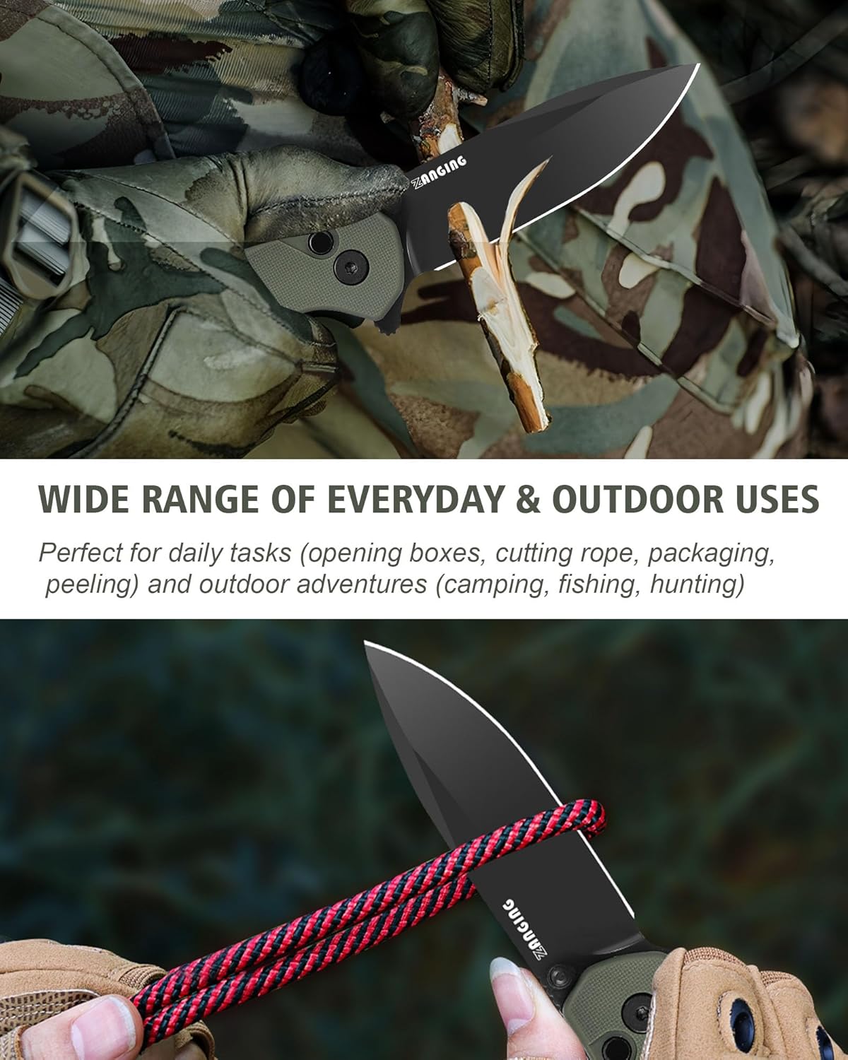 Pocket Folding Knife(EDC)- With 2.99” 8Cr14MoV Steel Blade and G10 Handle,- Lightweight Folding knives with Clip for Camping, Hiking, Hunting Survival Multi-Knife (Green)