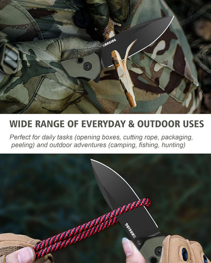 Pocket Folding Knife(EDC)- With 2.99” 8Cr14MoV Steel Blade and G10 Handle,- Lightweight Folding knives with Clip for Camping, Hiking, Hunting Survival Multi-Knife (Green)