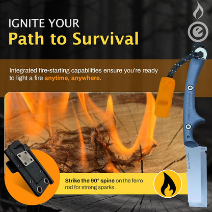 Scout Feather Glow - Fixed Blade Survival Knife with built-in Firestarter for Camping, Hunting, Outdoor Adventure and Culinary Need - VG10 Blade, Whistle, Knife Sharpener, Compact Sheath & G10 Handle