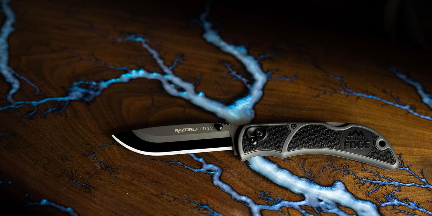 OUTDOOR EDGE 3.5" RazorLite EDC Knife. Pocket Knife with Replaceable Blades and Clip. The Perfect Hunting Blade for Skinning Deer. Blaze Orange with 6 Blades