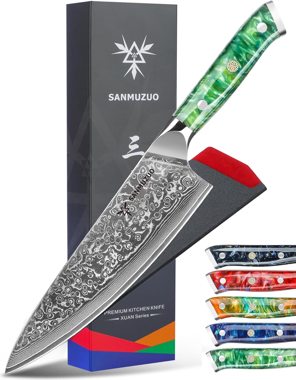 Chef Knife - 8 inch - Xuan Series - VG10 Damascus Steel Kitchen Knife - Resin Handle (Sapphire Blue)