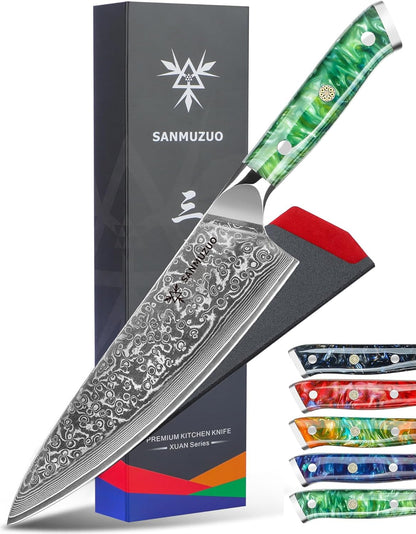 Chef Knife - 8 inch - Xuan Series - VG10 Damascus Steel Kitchen Knife - Resin Handle (Sapphire Blue)